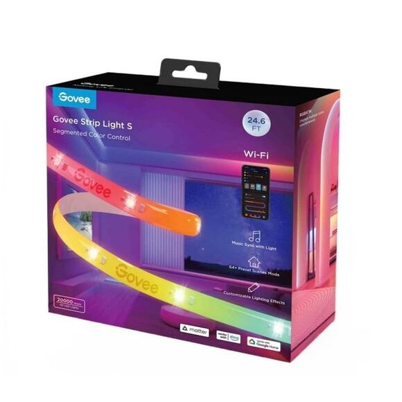 🔵 NWT Smart Lights : Govee 24.6ft Wi-Fi RGBICW LED Strip Light Alexa Google - Picture 2 of 8